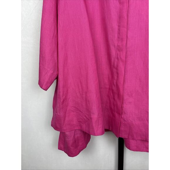 NEW Marina Rinaldi Fisica 100% Linen Button Down Top Womens 24 Plus Pink Fuchsia - Picture 4 of 13